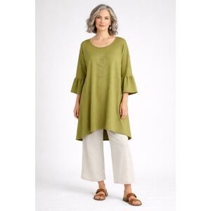 Bryn‎ Walker XL Lagenlook Art Tunic Dress Bamboo Cotton Olive Green Minimalist